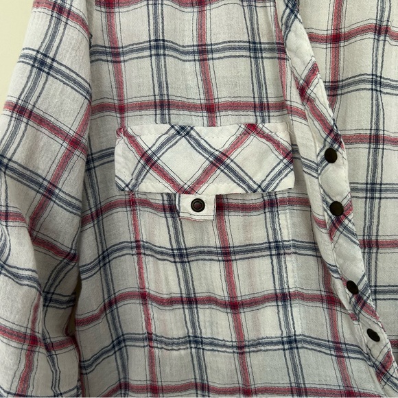 Zara Red Blue White Plaid Buttons Women's Tunic. Size Medium - Picture 2 of 8
